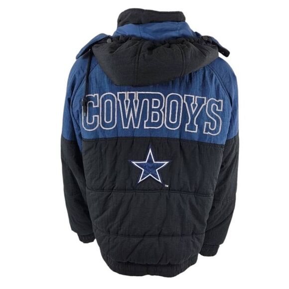 Dallas Cowboys Pro Player NFL VTG Spell Out full Zip hooded Puffer Jacket Medium - Picture 3 of 14